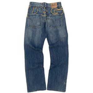 Vintage D&G Dolce & Gabbana Large Yellow Spellout Logo Denim Y2K Jeans -